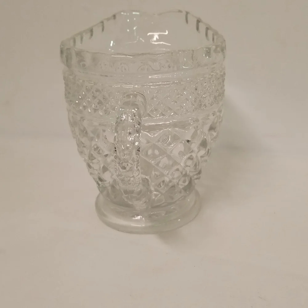 Vintage Glass Pitcher Anchor Hocking  Creamer Crystal Cut Diamond 4